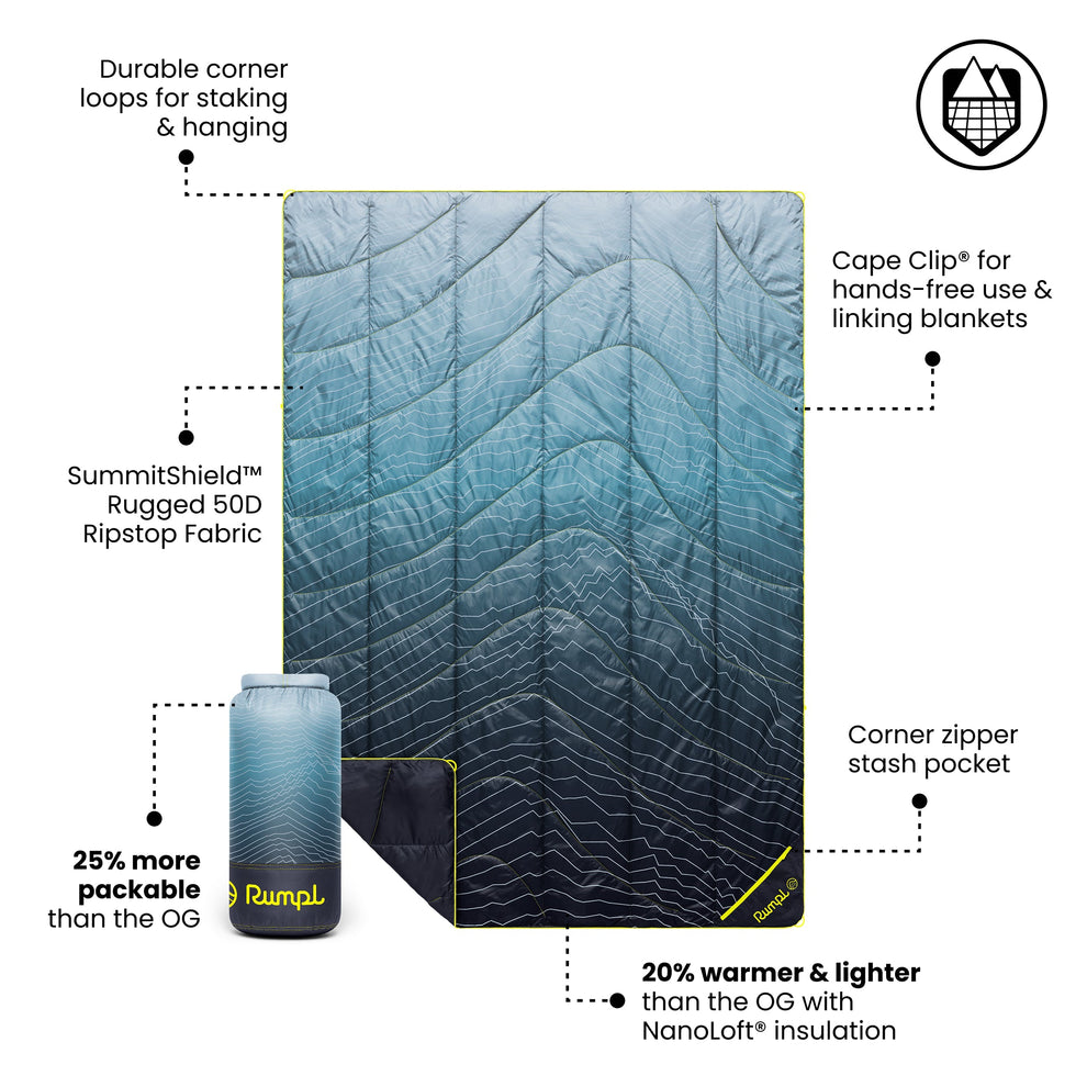 Rumpl Backcountry Puffy Blanket - Moraine Mist Backcountry Puffy Blanket - Moraine Mist | Rumpl Blankets For Everywhere Printed Backcountry Puffy
