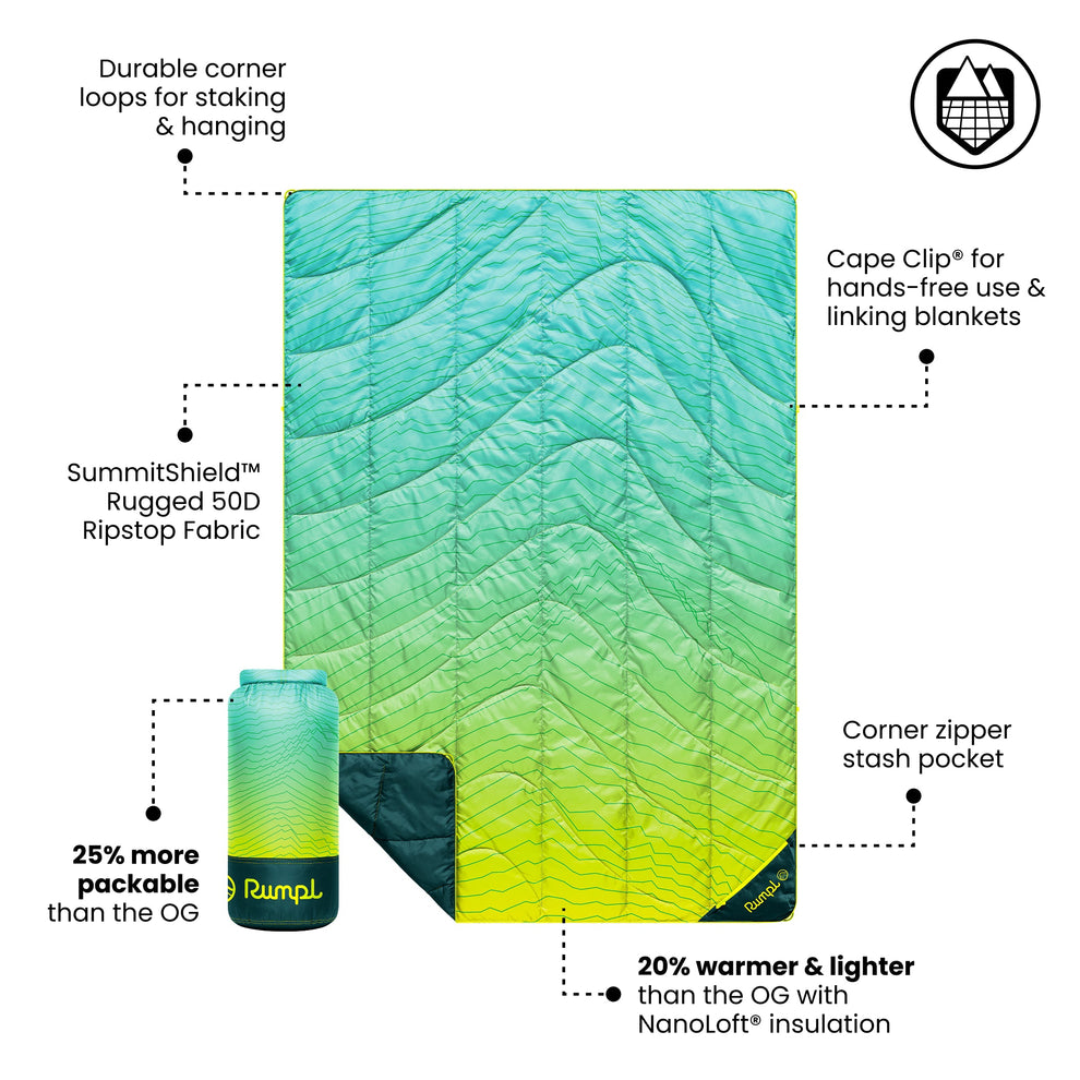 Rumpl Backcountry Puffy Blanket - Ridge Lines Backcountry Puffy Blanket - Ridge Lines | Rumpl Blankets For Everywhere Printed Backcountry Puffy