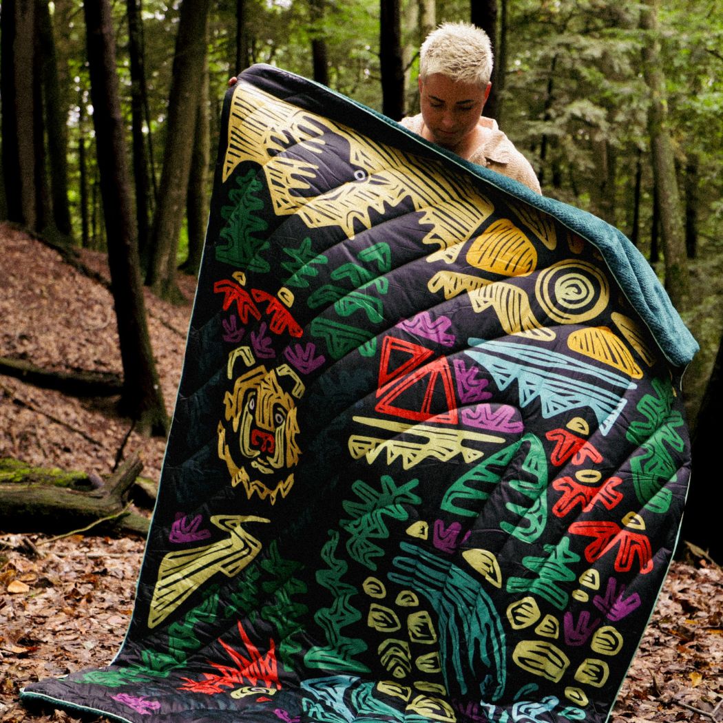 Rumpl Fleece Puffy Blanket - Rae Lang - Protect The Porkies Fleece Puffy Blanket - Protect The Porkies | Rumpl Blankets For Everywhere Printed Fleece Puffy