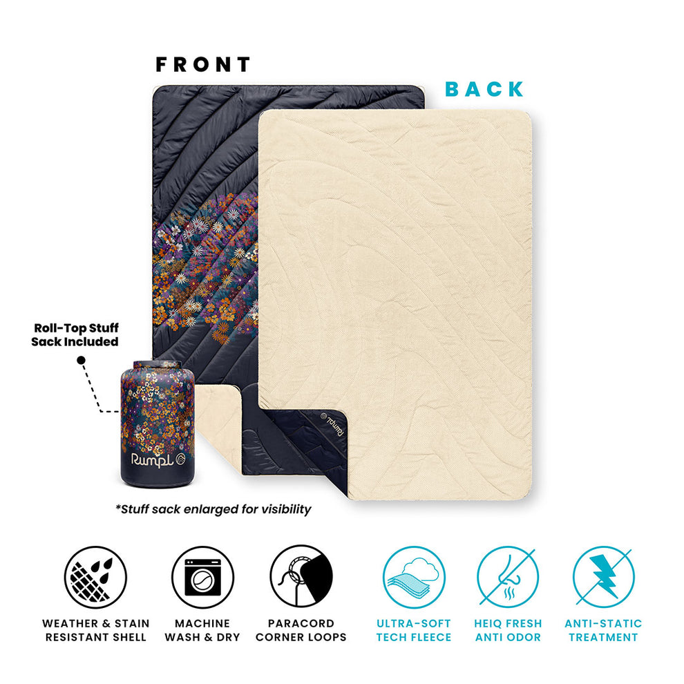Rumpl Fleece Puffy Throw Blanket - Midnight Bloom Fleece Puffy Throw Blanket - Midnight Bloom | Rumpl Blankets For Everywhere Printed Fleece Puffy