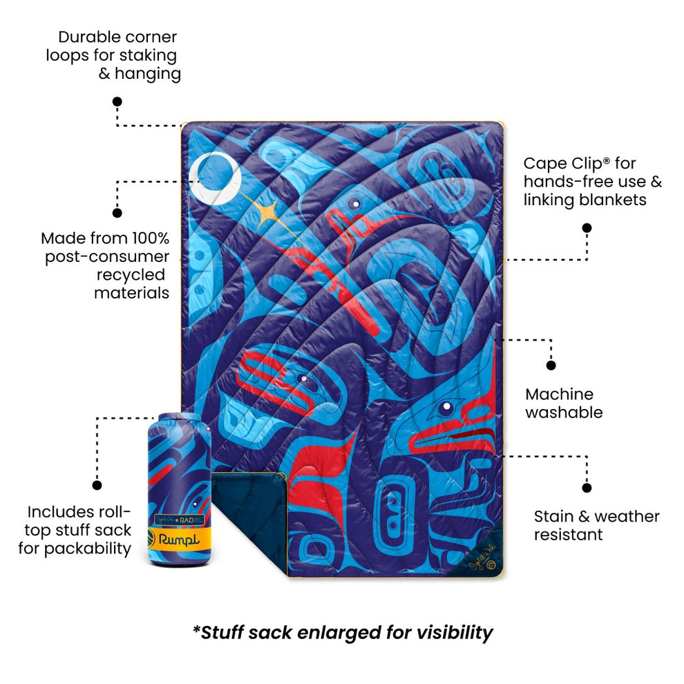 Rumpl Original Puffy Blanket - Crystal Worl -  Raven & Moon Original Puffy Blanket - Yéil ḴA Dís - Raven & Moon | Crystal Worl x Rumpl Printed Original