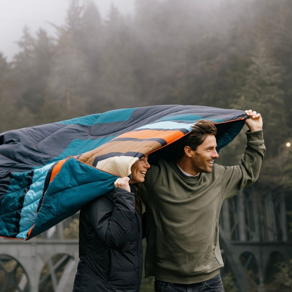 Rumpl Original Puffy Blanket - Midnight Retro Stripes Original Puffy Blanket - Midnight Retro Stripes | Rumpl Blankets For Everywhere Printed Original