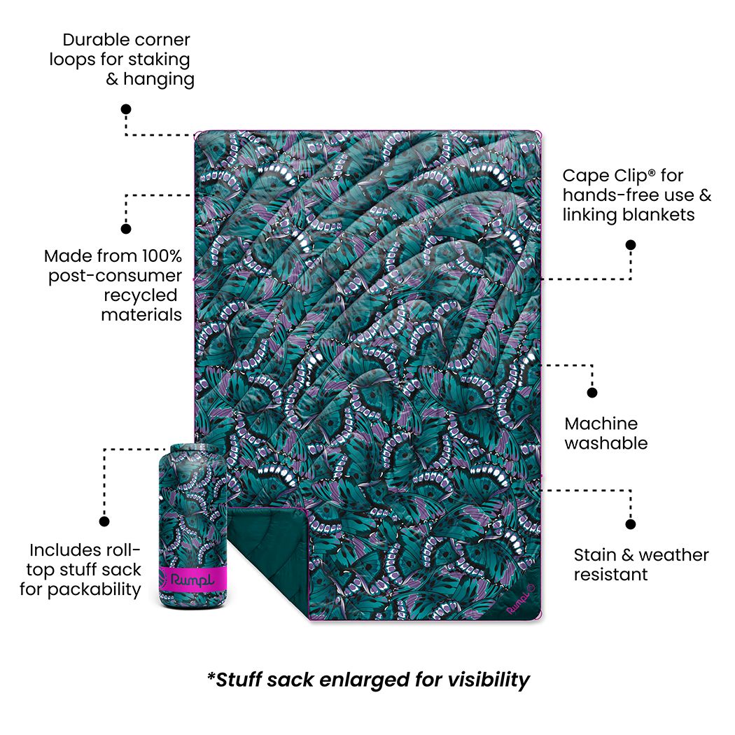 Rumpl Original Puffy Blanket - Mint Green Butterflies Original Puffy Blanket - Mint Green Butterflies | Rumpl Blankets For Everywhere Printed Original