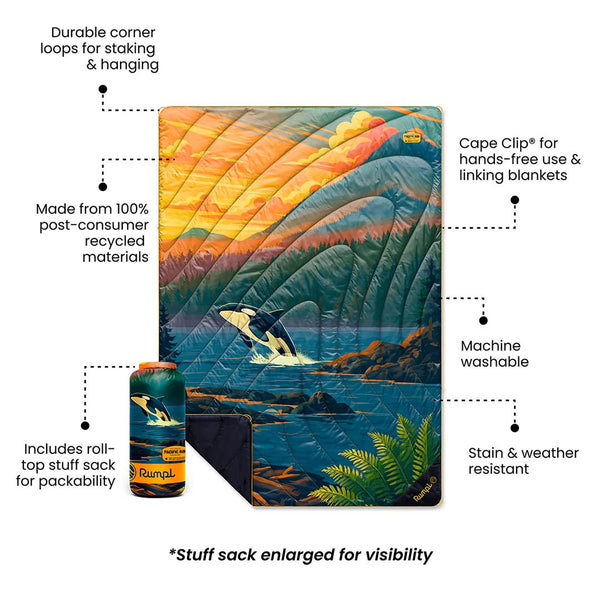 Rumpl Original Puffy Blanket  - Pacific Rim Original Puffy - Pacific Rim National Park | Rumpl Blankets For Everywhere Printed Original