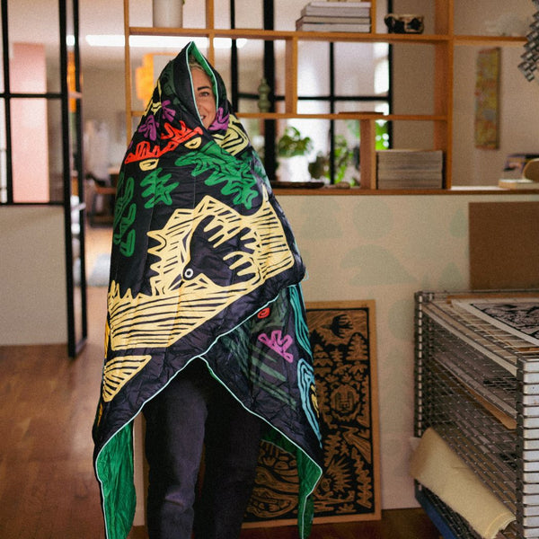 Rumpl Original Puffy Blanket - Rae Lang - Protect The Porkies Original Puffy Blanket - Protect The Porkies | Rumpl Blankets For Everywhere Printed Original