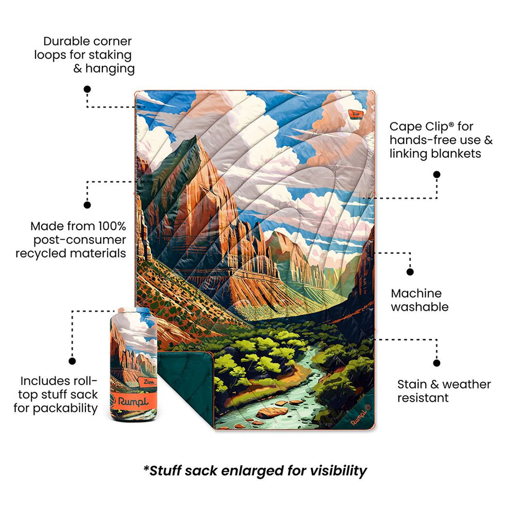 Rumpl Original Puffy Blanket - Zion National Park Zion National Park Blanket | Rumpl Outdoor Blankets Printed Original