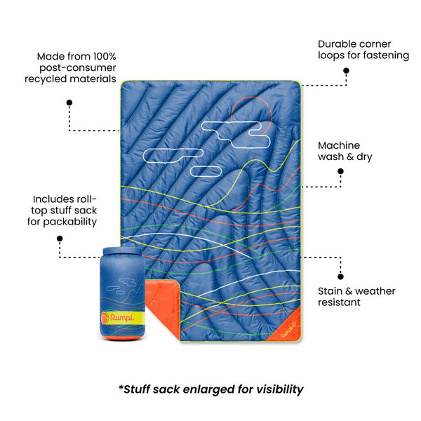 Rumpl Original Puffy Mini Blanket - New Wave Blue Original Puffy Mini Blanket - New Wave Blue | Rumpl Blankets For Everywhere Printed Original