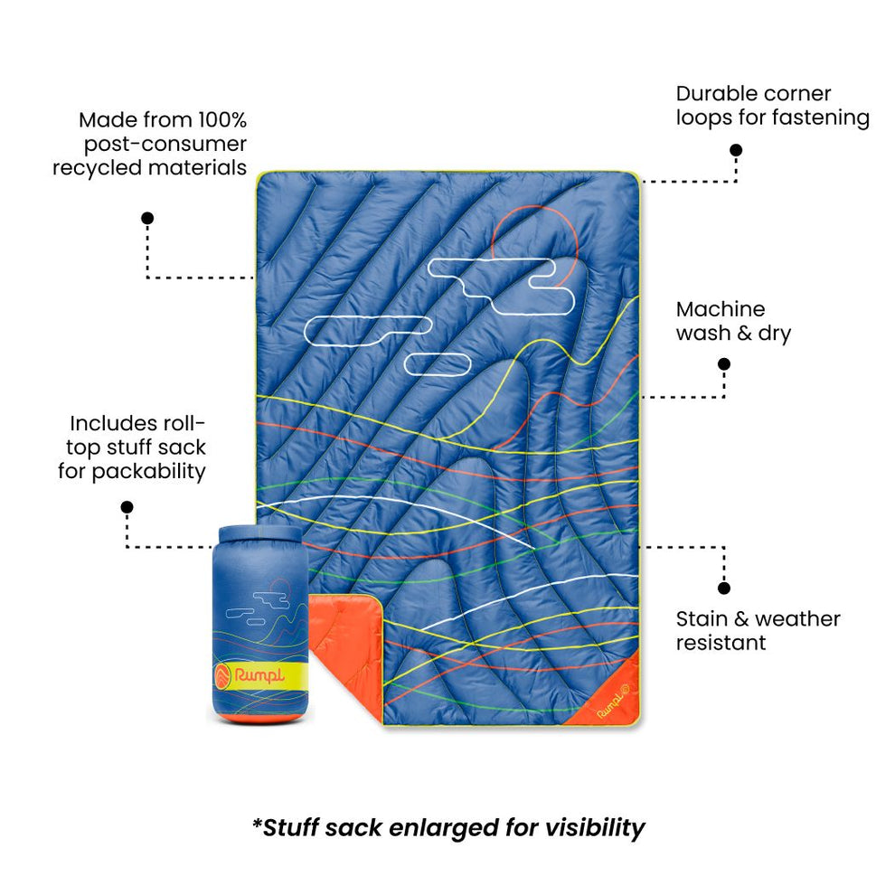 Rumpl Original Puffy Mini Blanket - New Wave Blue Original Puffy Mini Blanket - New Wave Blue | Rumpl Blankets For Everywhere Printed Original