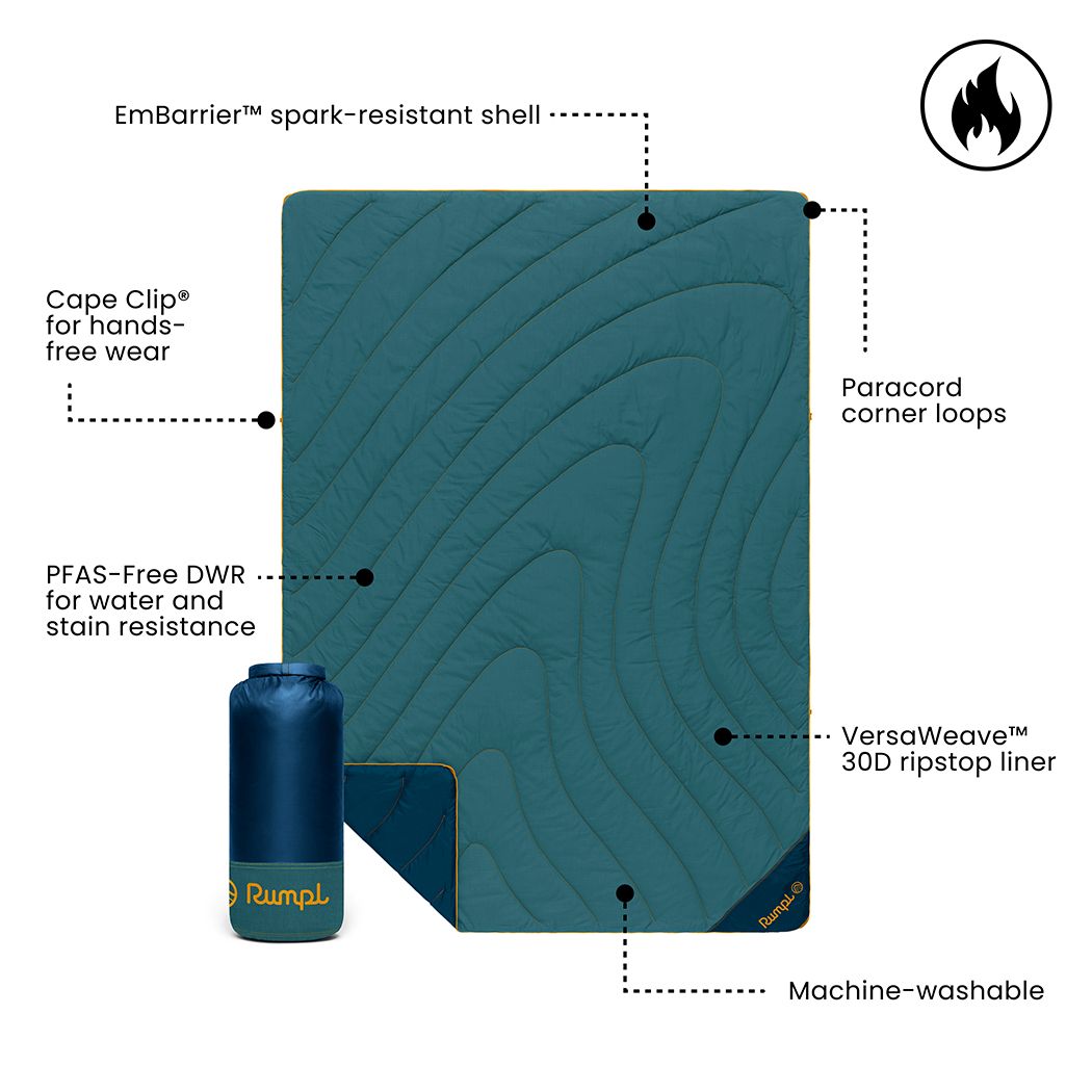 Rumpl Campfire Puffy Blanket - Sage Navy Campfire Puffy Blanket - Sage Navy | Rumpl Blankets For Everywhere Solid Campfire Puffy