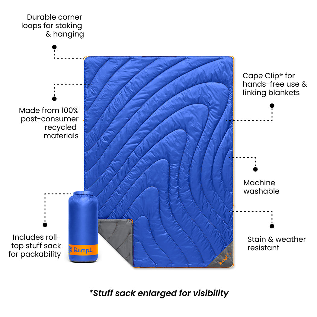 Rumpl Original Puffy Blanket - Burning Blue Original Puffy Blanket - Burning Blue | Rumpl Blankets For Everywhere Solid Original