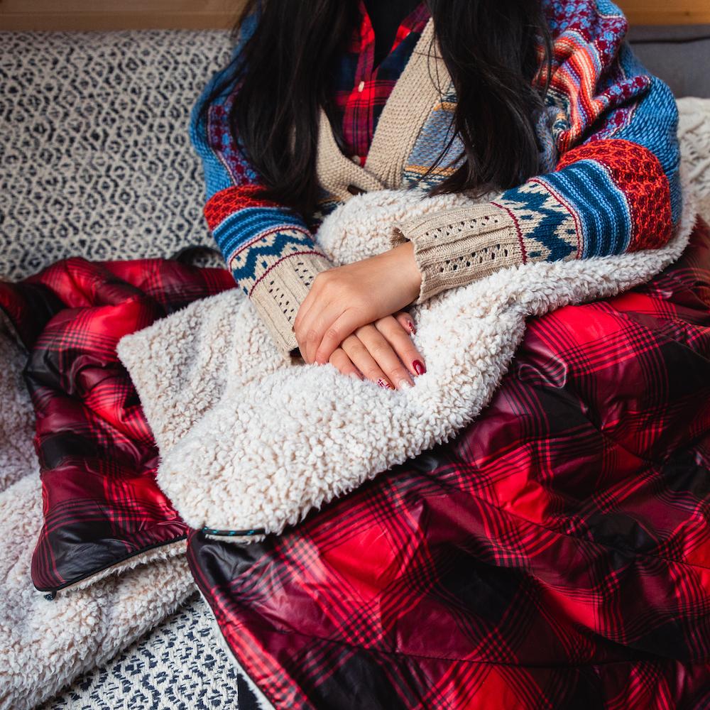 Rumpl | Sherpa Puffy Blanket - Ombre Plaid |  |  | Printed Sherpa Puffy